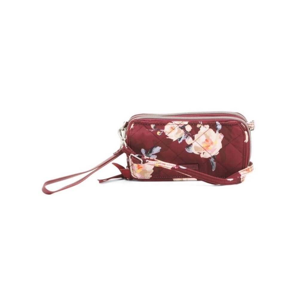 Vera Bradley RFID Blooms and Branches Burgundy Floral Crossbody Wallet Bag Purse